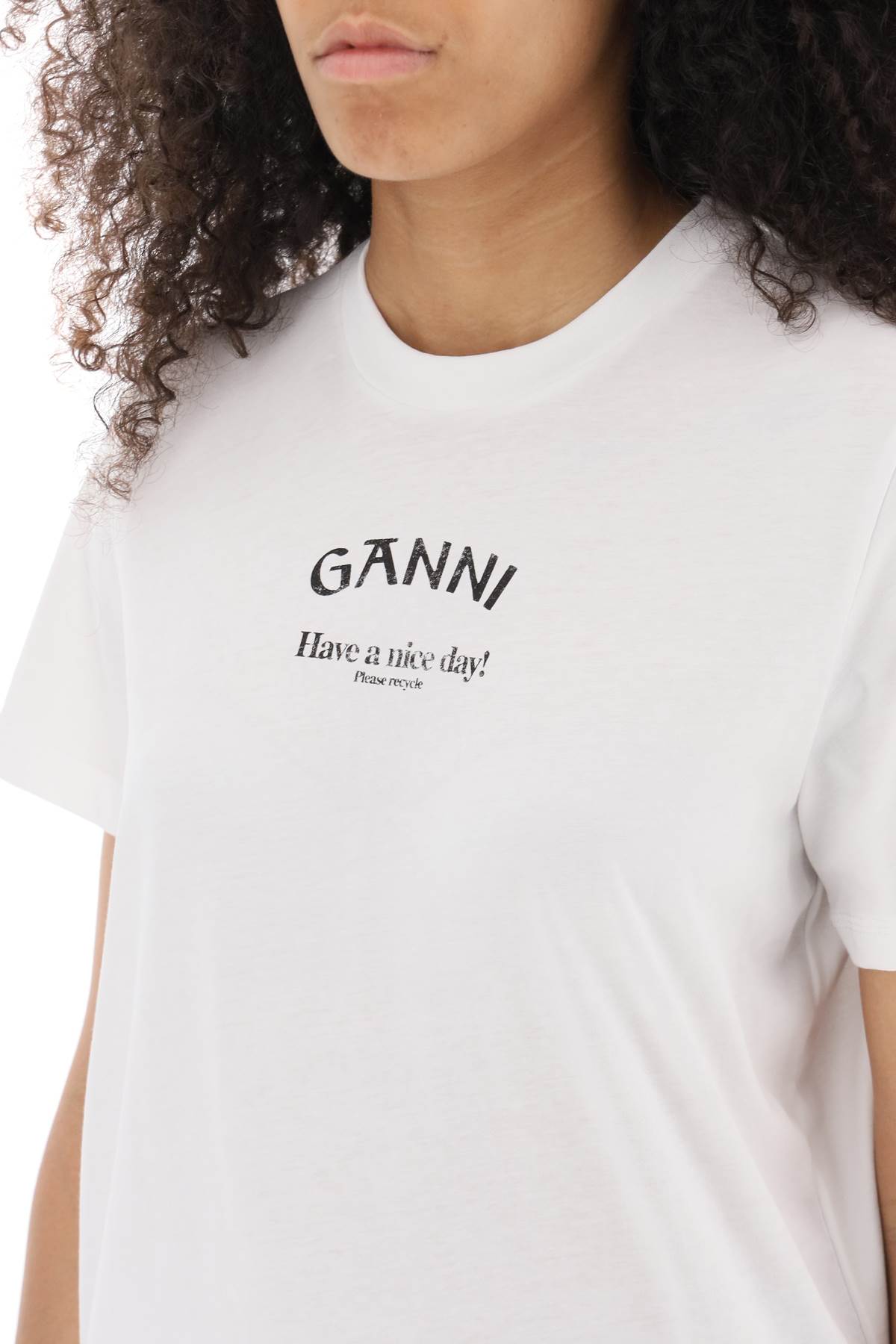 Shop Ganni Lettering Print T-shirt In Bianco