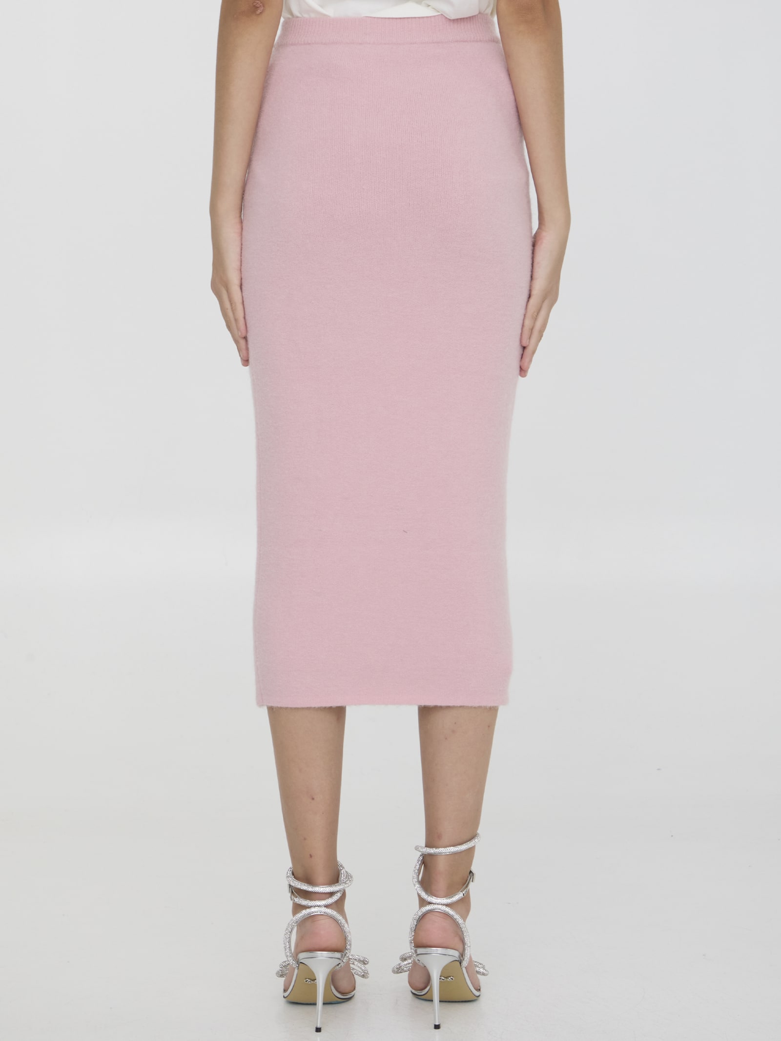 Shop Self-portrait Knit Midi Skirt In Pink