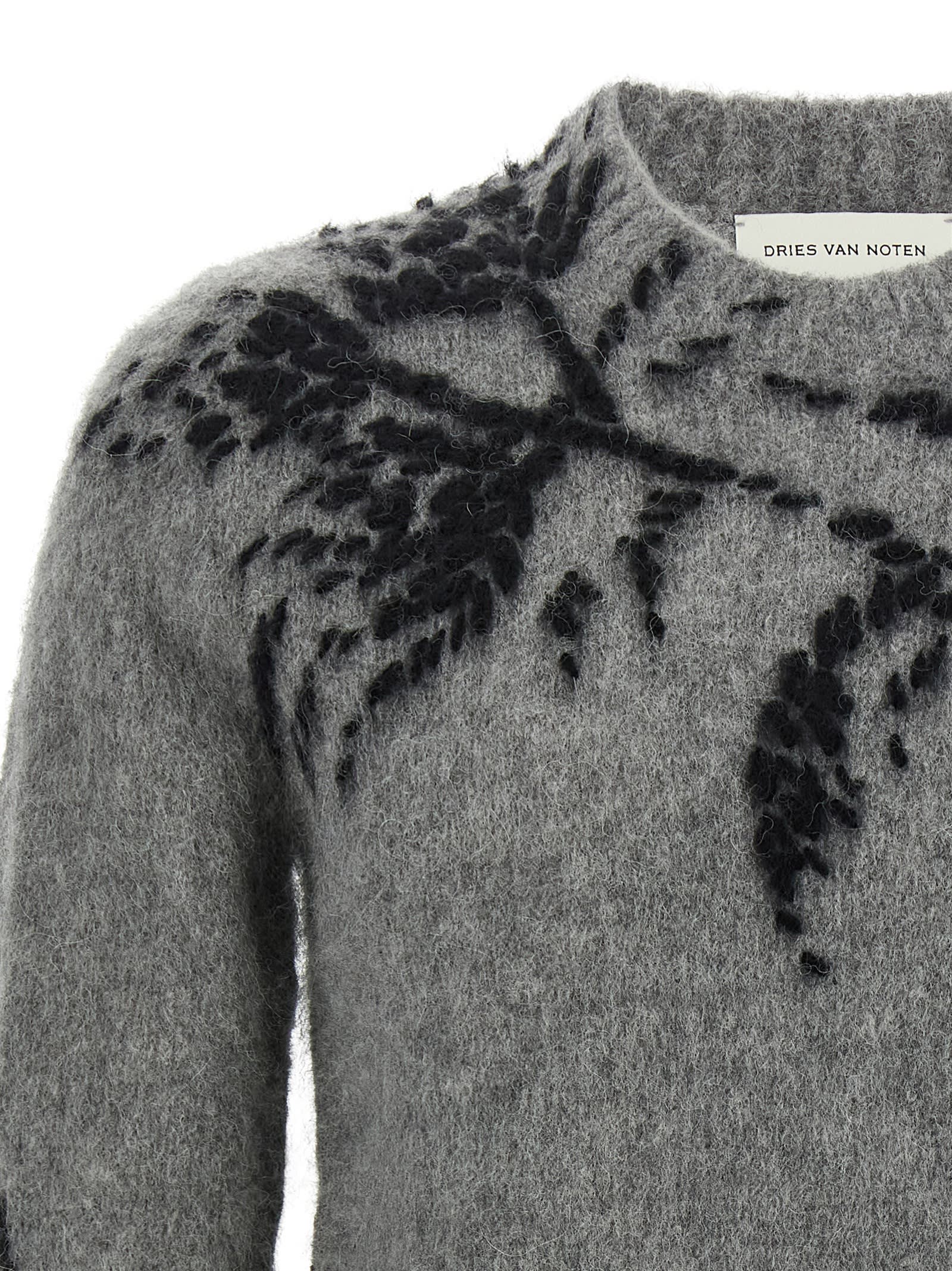 Dries Van Noten Mouche Embroidered Cropped Wool Sweater Clothing In Gray