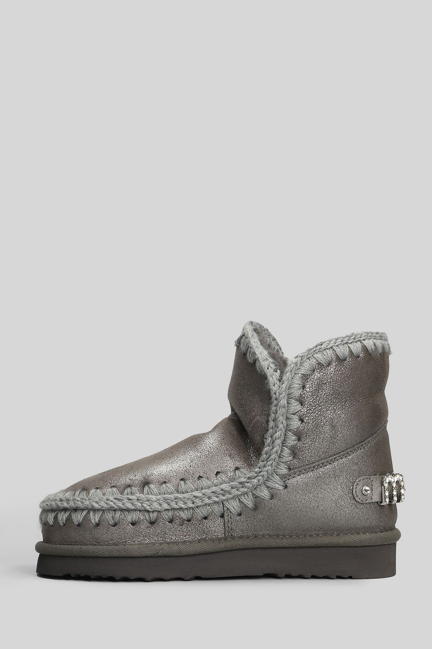 Mou Eskimo 18 Low Heels Ankle Boots In Grey Leather In Gray