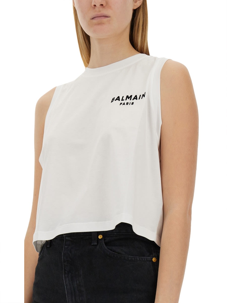 Shop Balmain Tank Top With Logo In White