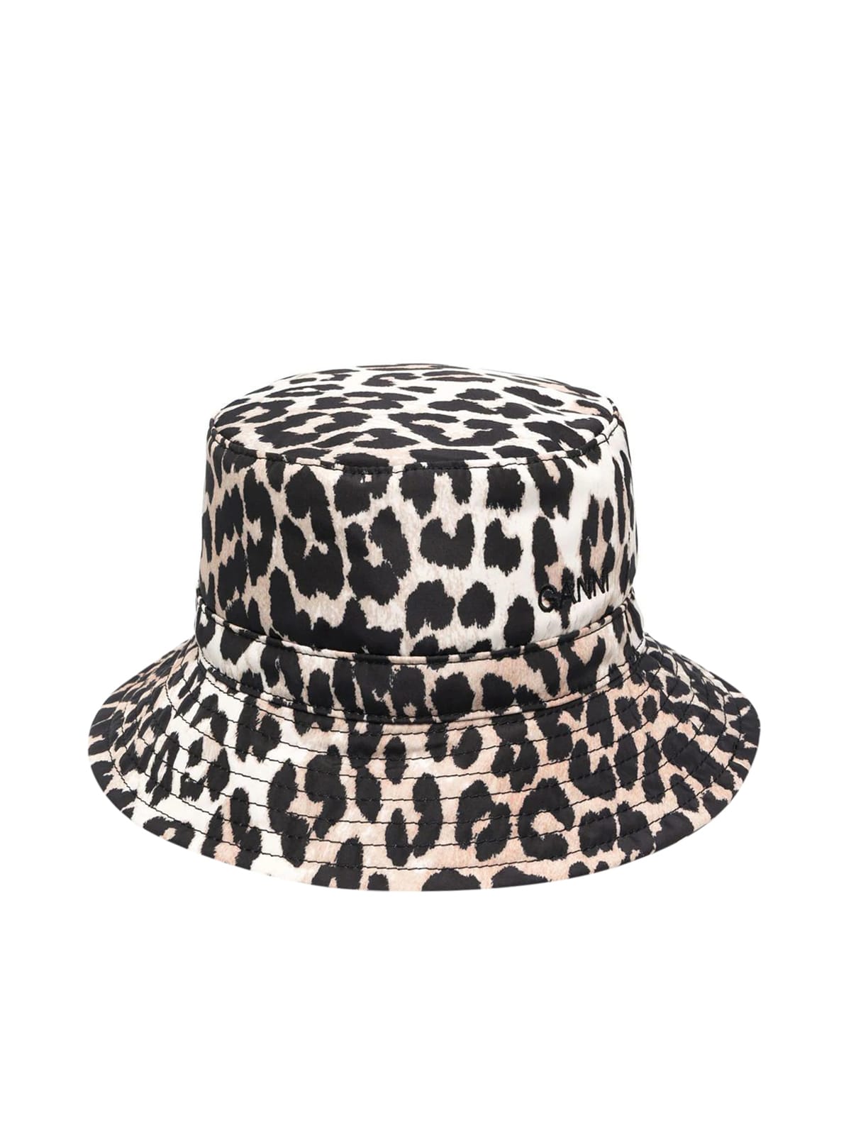 Ganni Beige & Black Recycled Tech Leopard Bucket Hat In Leopard