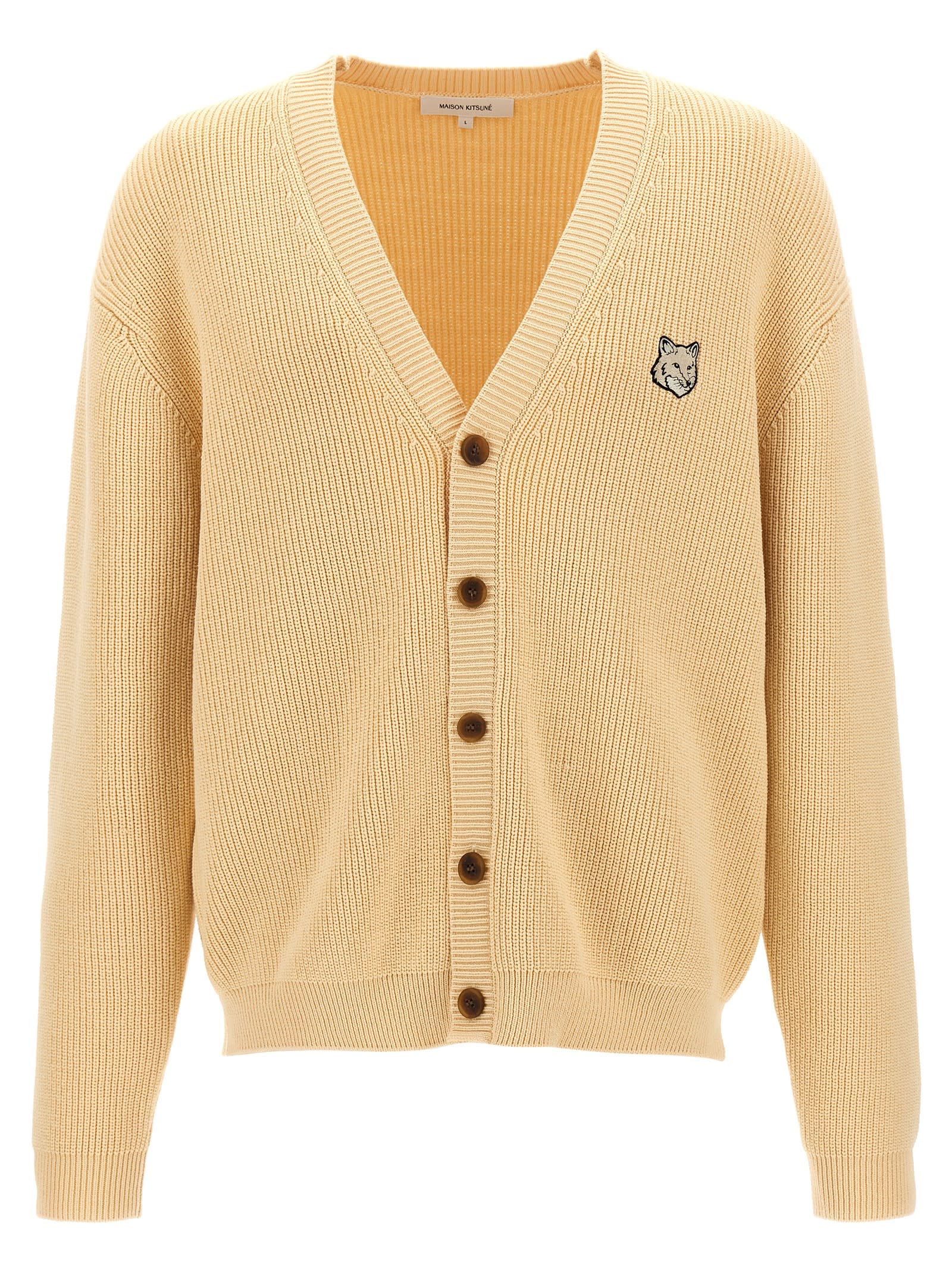 Shop Maison Kitsuné Bold Fox Head Cardigan In Beige