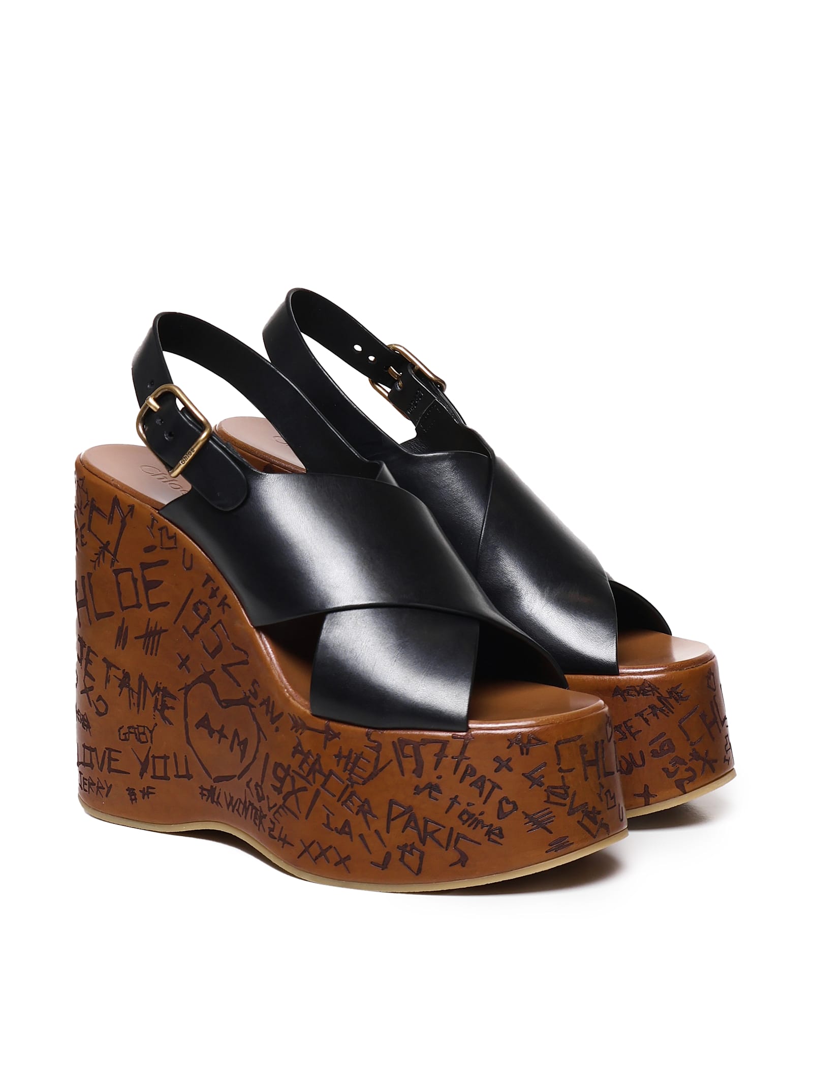 Shop Chloé Maxime Wedge Sandal In Black