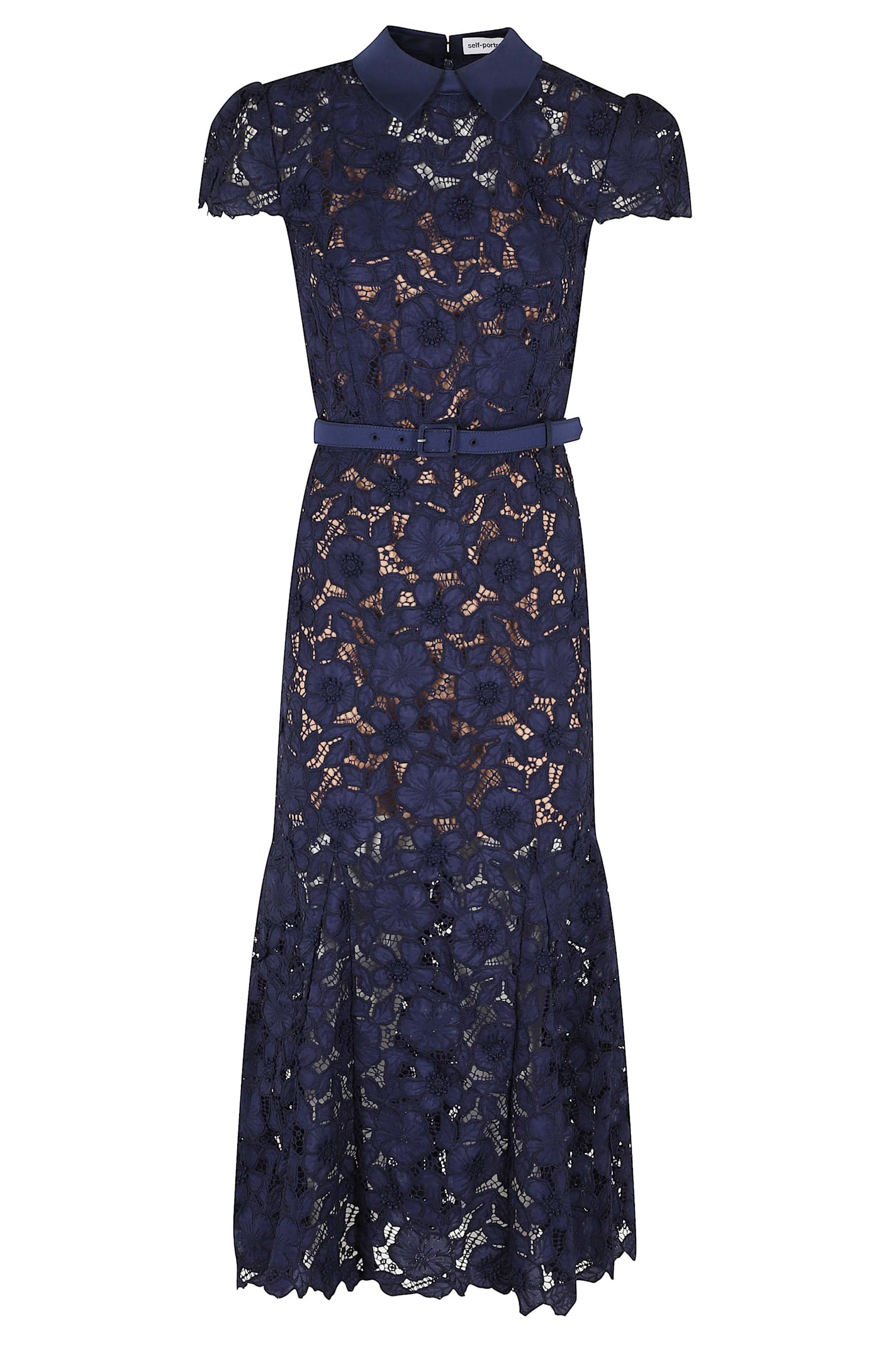 self-portrait Navy Guipure Lace Midi Dress