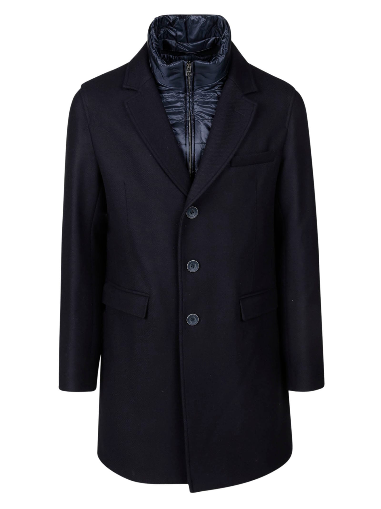 Shop Herno Woven Coat In Dark Navy