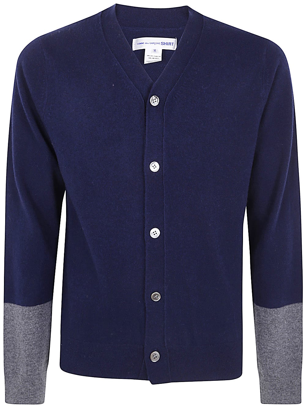 Shop Comme Des Garçons Shirt Cardigan Knit In Navy Top Grey