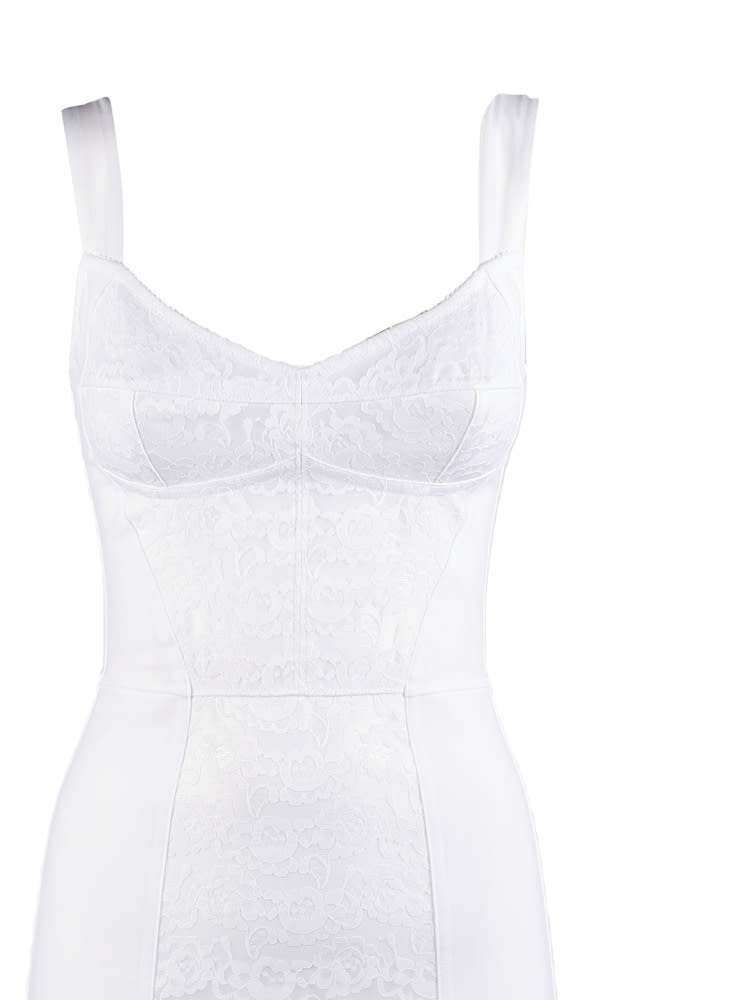 Shop Dolce & Gabbana Corset Midi Dress In White