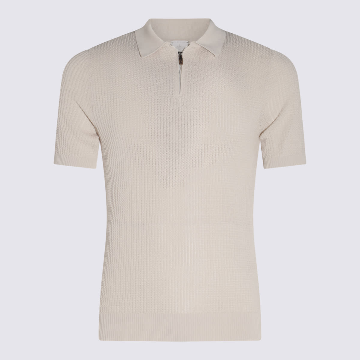 Eleventy Zip Collar Polo Textured Fabric In Sand