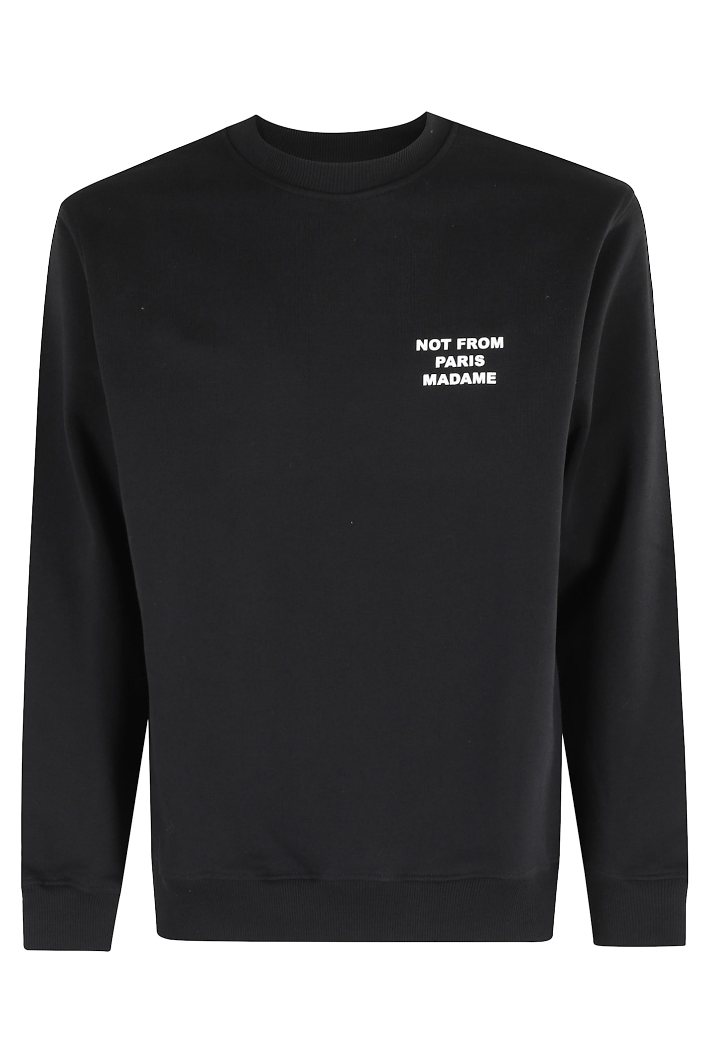 Drôle De Monsieur Black Sweatshirt With Bold Slogan And Elastic Hems In Black