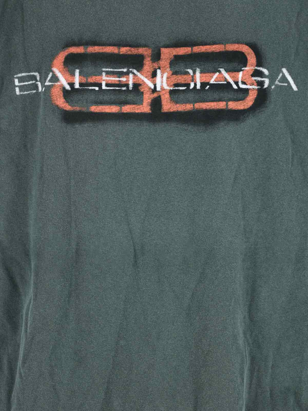 Balenciaga Crew Neck T-shirt Ribbed Cuffs Design In Green