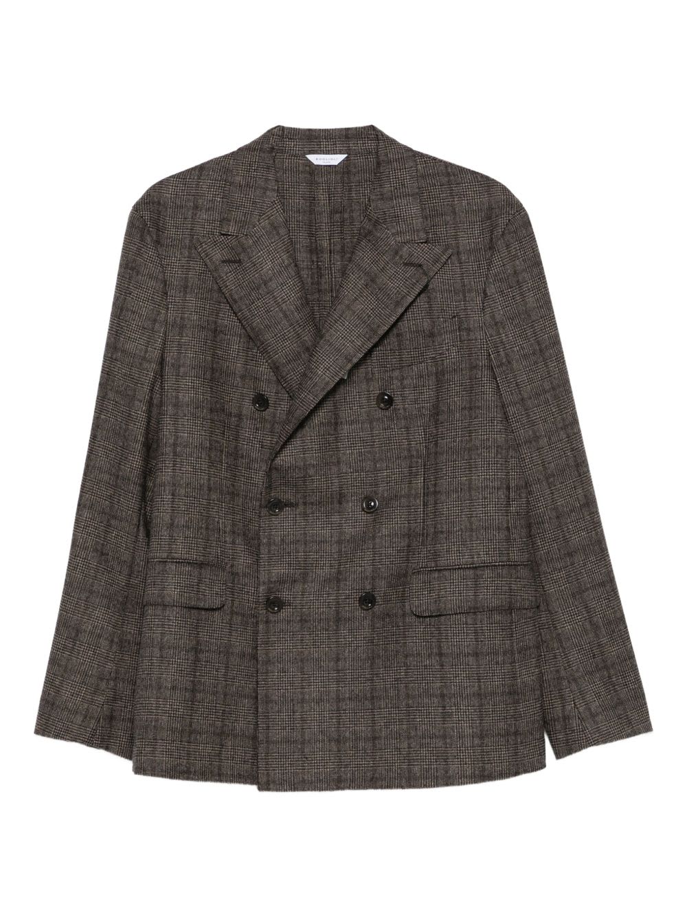 Boglioli Double-breasted Wool Blend Check Blazer In Brown