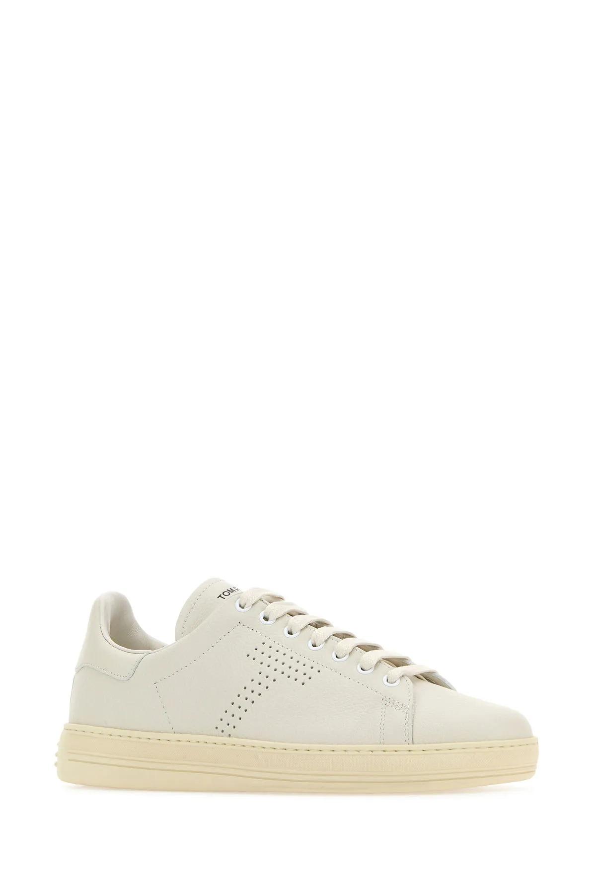 Tom Ford Leather Warwick Sneakers Rubber Sole Perforated Detailing In Buttercream