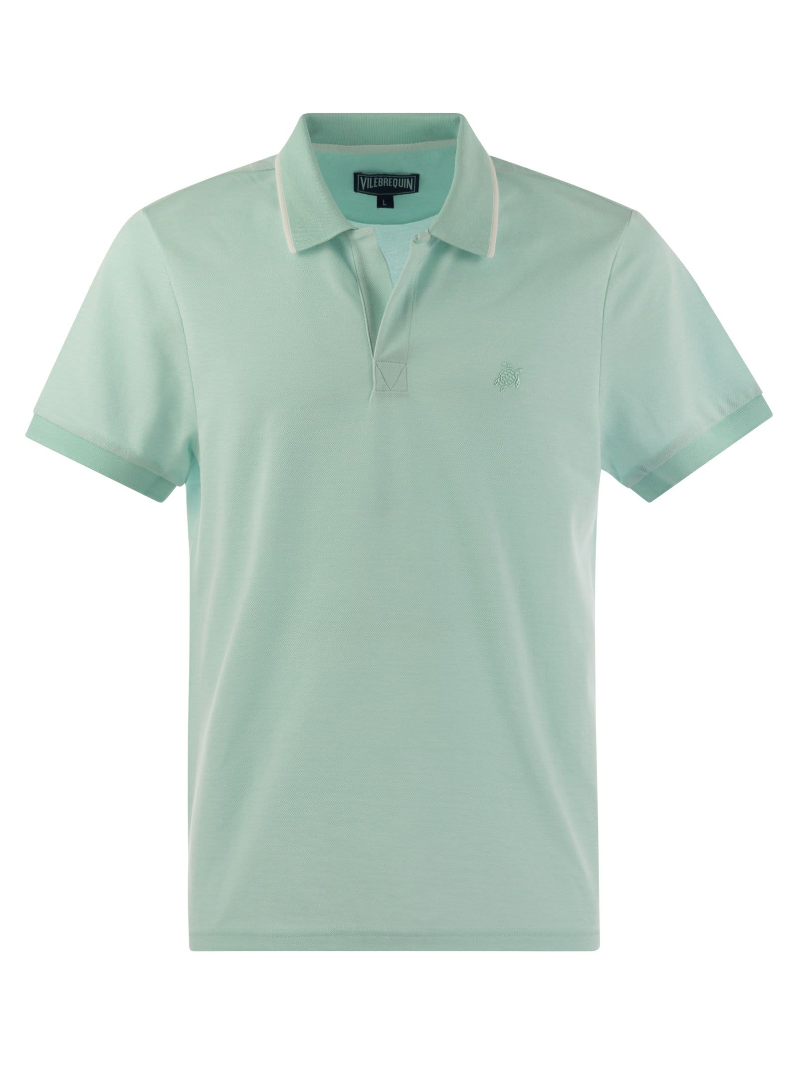 Shop Vilebrequin Short-sleeved Cotton Polo Shirt In Water Green