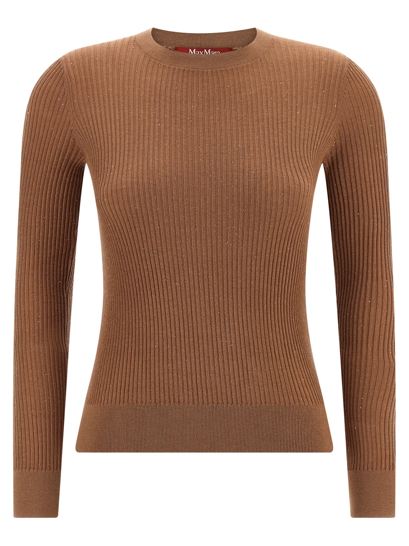 Max Mara Marabu Sequin-embellished Ribbed Sweater In Brown