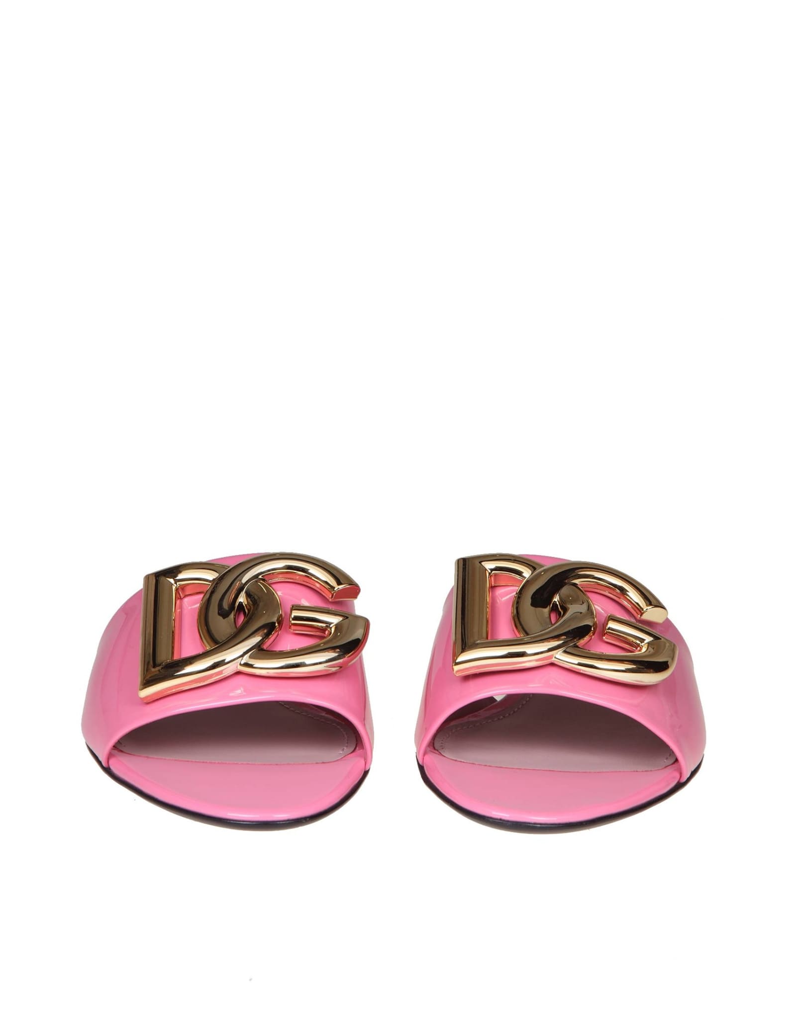 Shop Dolce & Gabbana Slide In Patent Leather With Logo In Pink