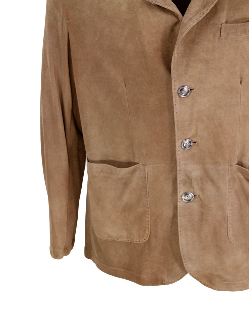 Shop Barba Napoli Jacket In Soft And Fine Single-breasted Suede With 3-button Placket And Patch Pockets