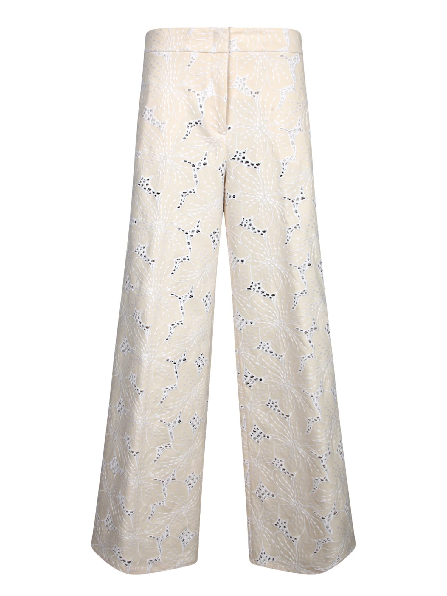GENNY FLORAL BEIGE WIDE LEG PANTS 