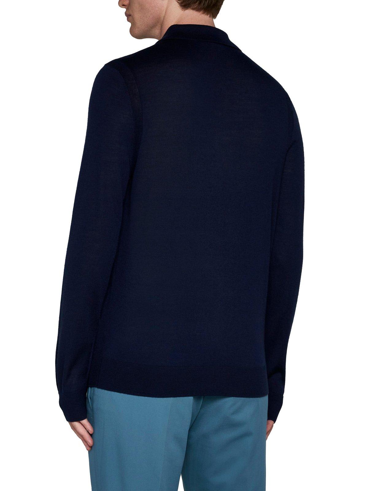 Shop Paul Smith Long-sleeved Knit Polo Shirt In Blue