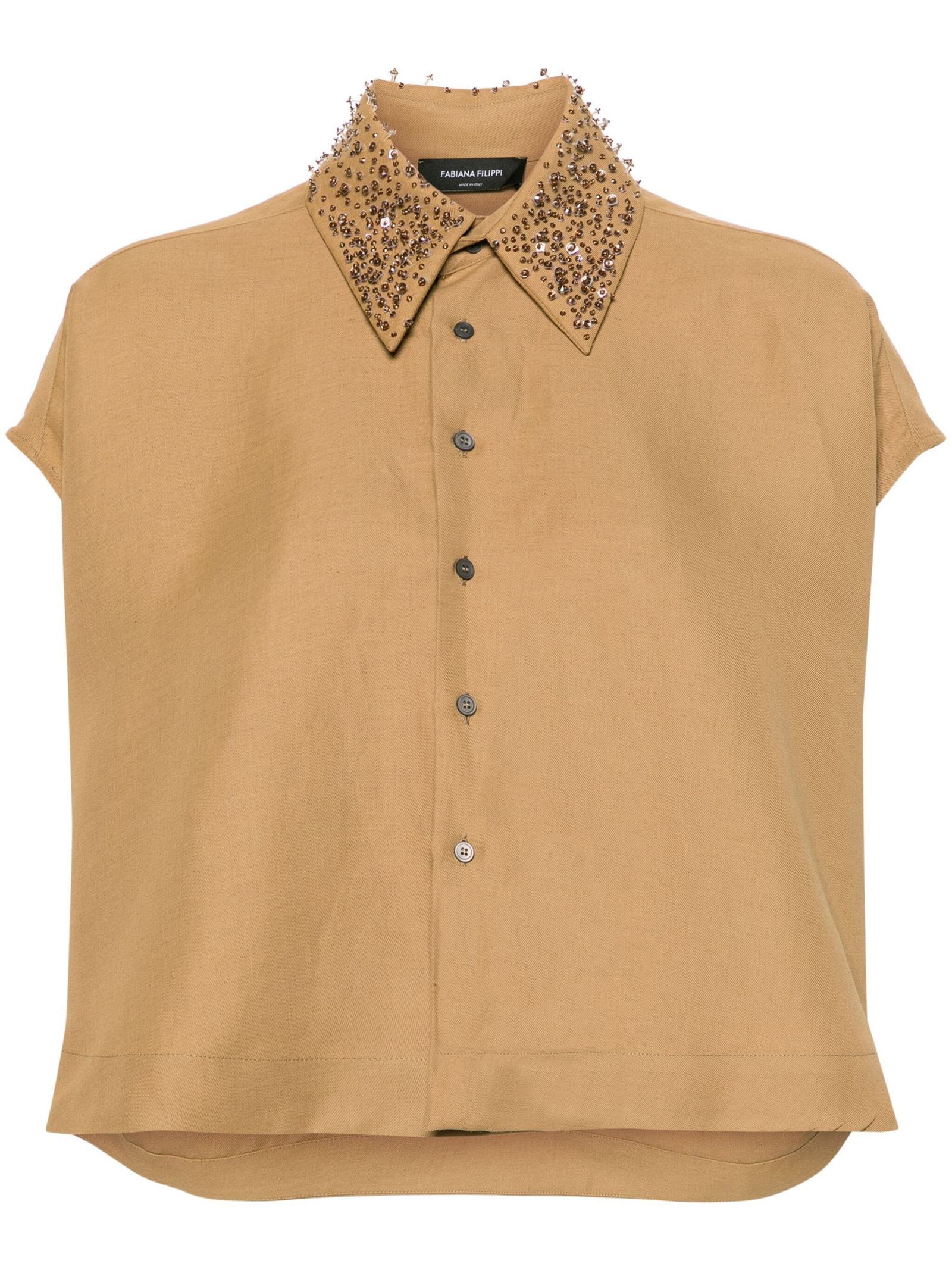Shop Fabiana Filippi Cognac Brown Linen Shirt