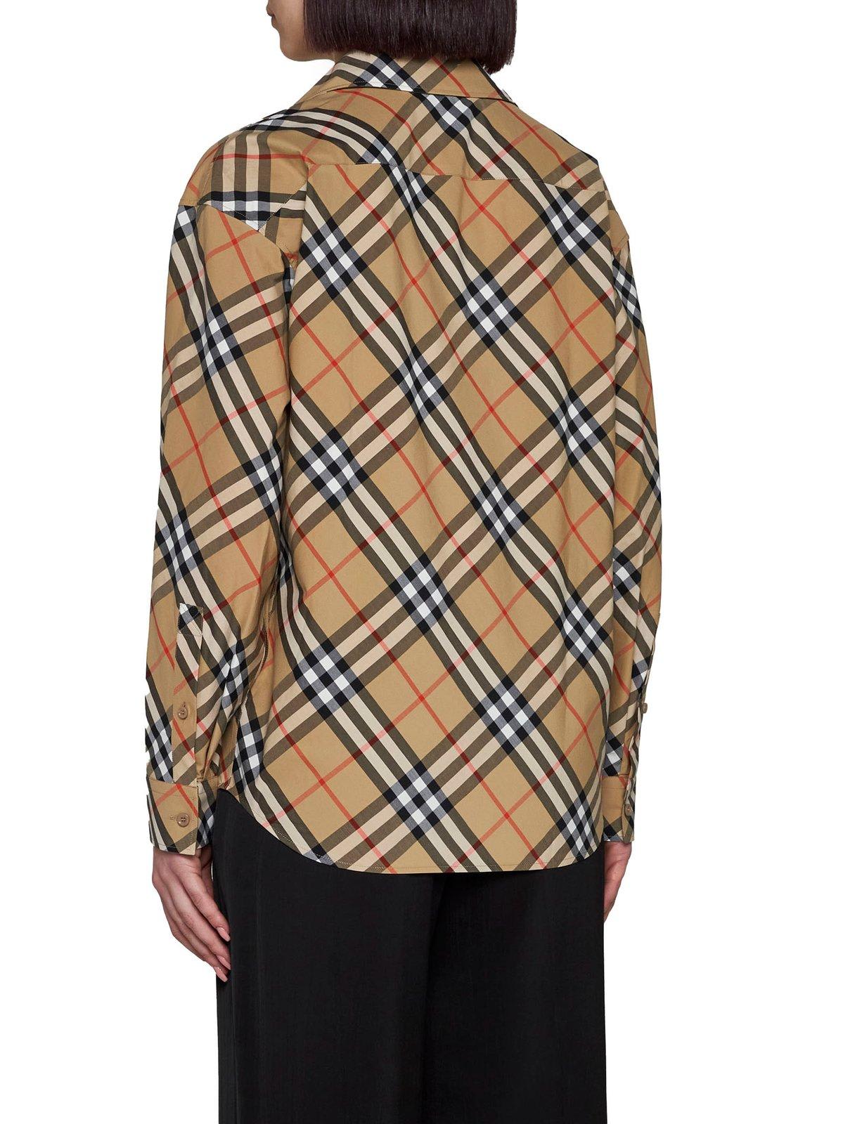Burberry Beige Shirt With Classic Collar And All-over Check Motif In Cotton Woman In Sand Ip Check