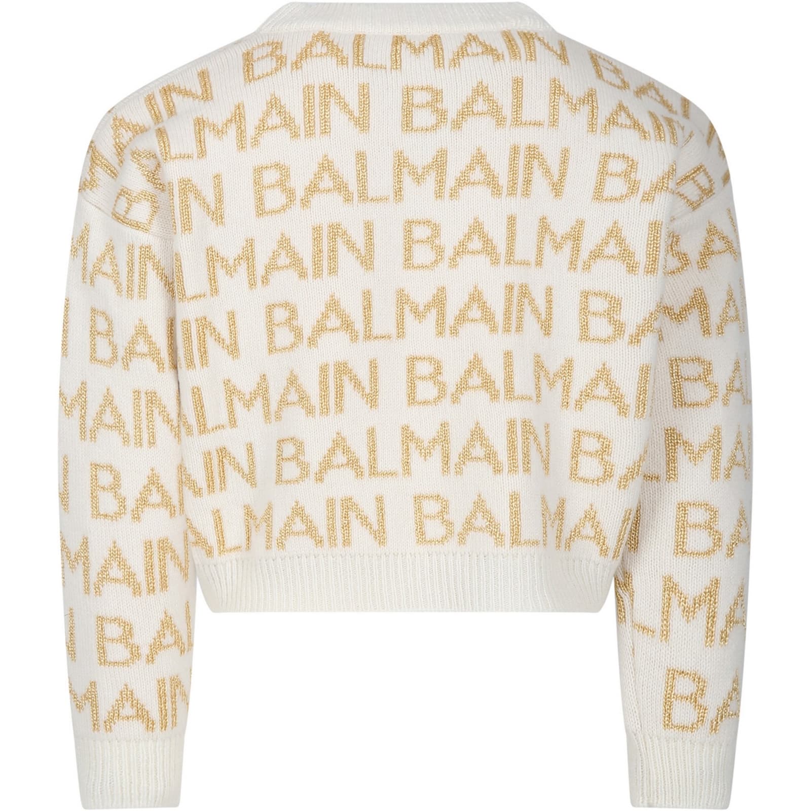 Shop Balmain Ivory Sweater For Girl With Logo