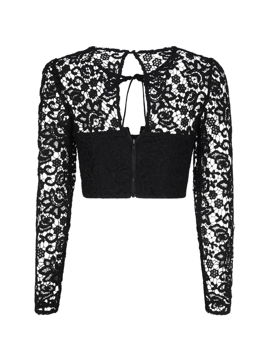 Shop Self-portrait Cropped Lace Top In Black