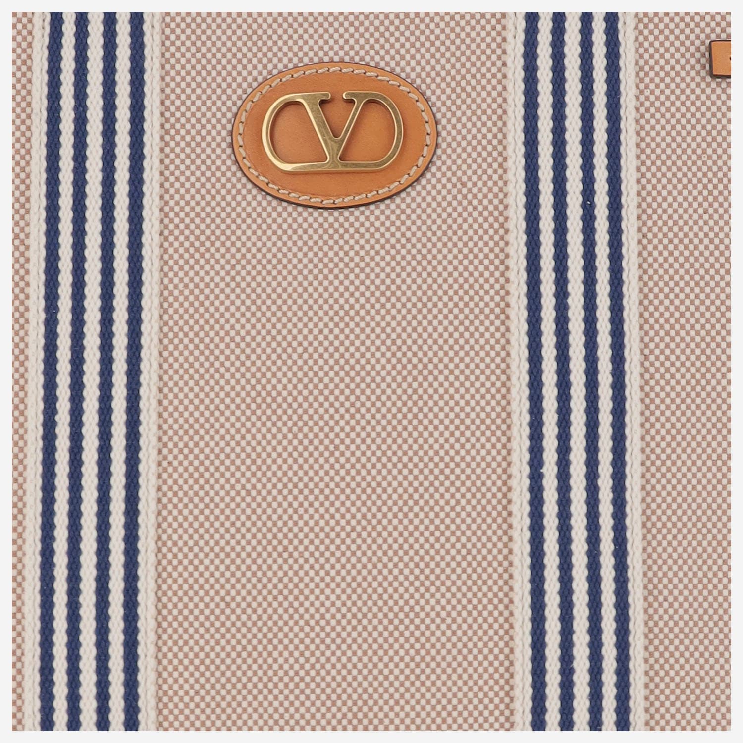 Valentino Cotton Tote Bag In Naturale/tobacco/bianco/blue/natural Cam