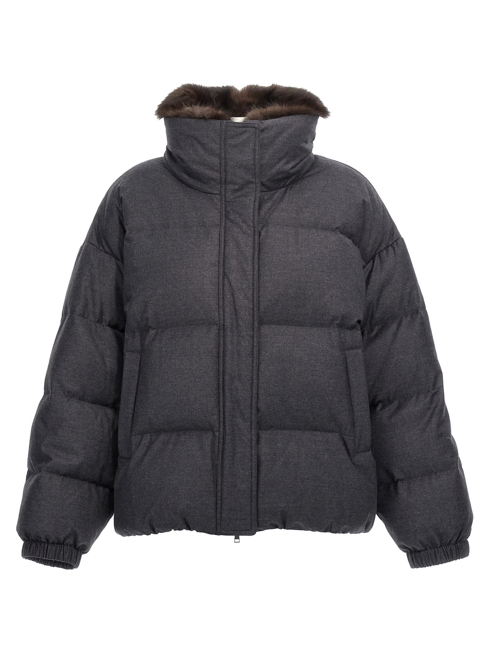 Shop Yves Salomon Doudoune Down Jacket In Gray