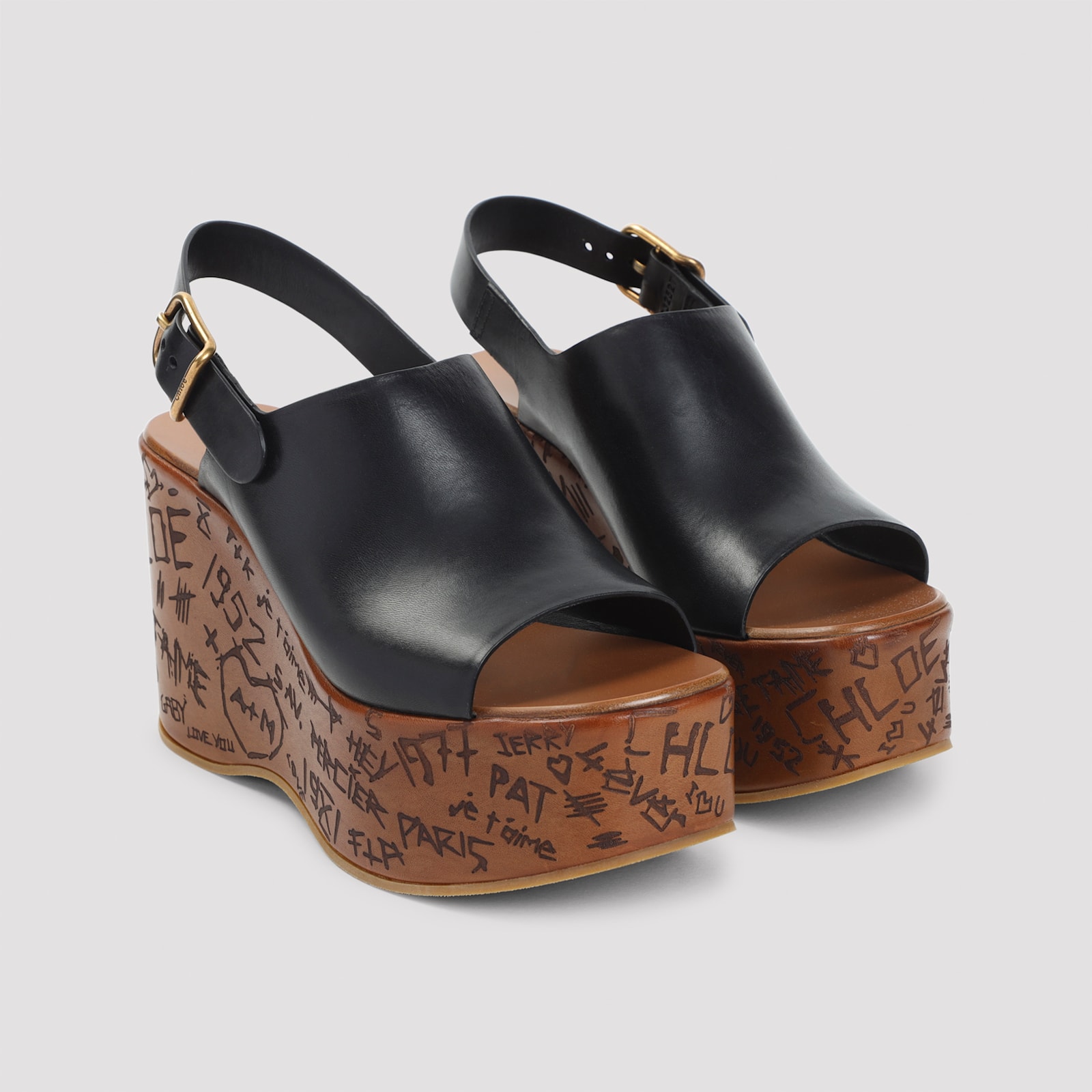 Chloé Maxime Wedge Sandals In Black