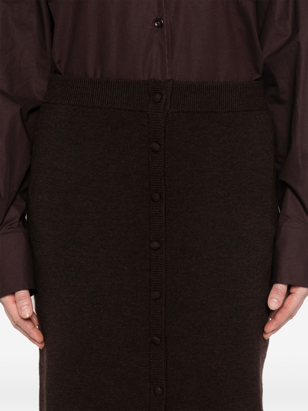 Victoria Beckham Brown Midi Skirt In Wool Blend In Brown