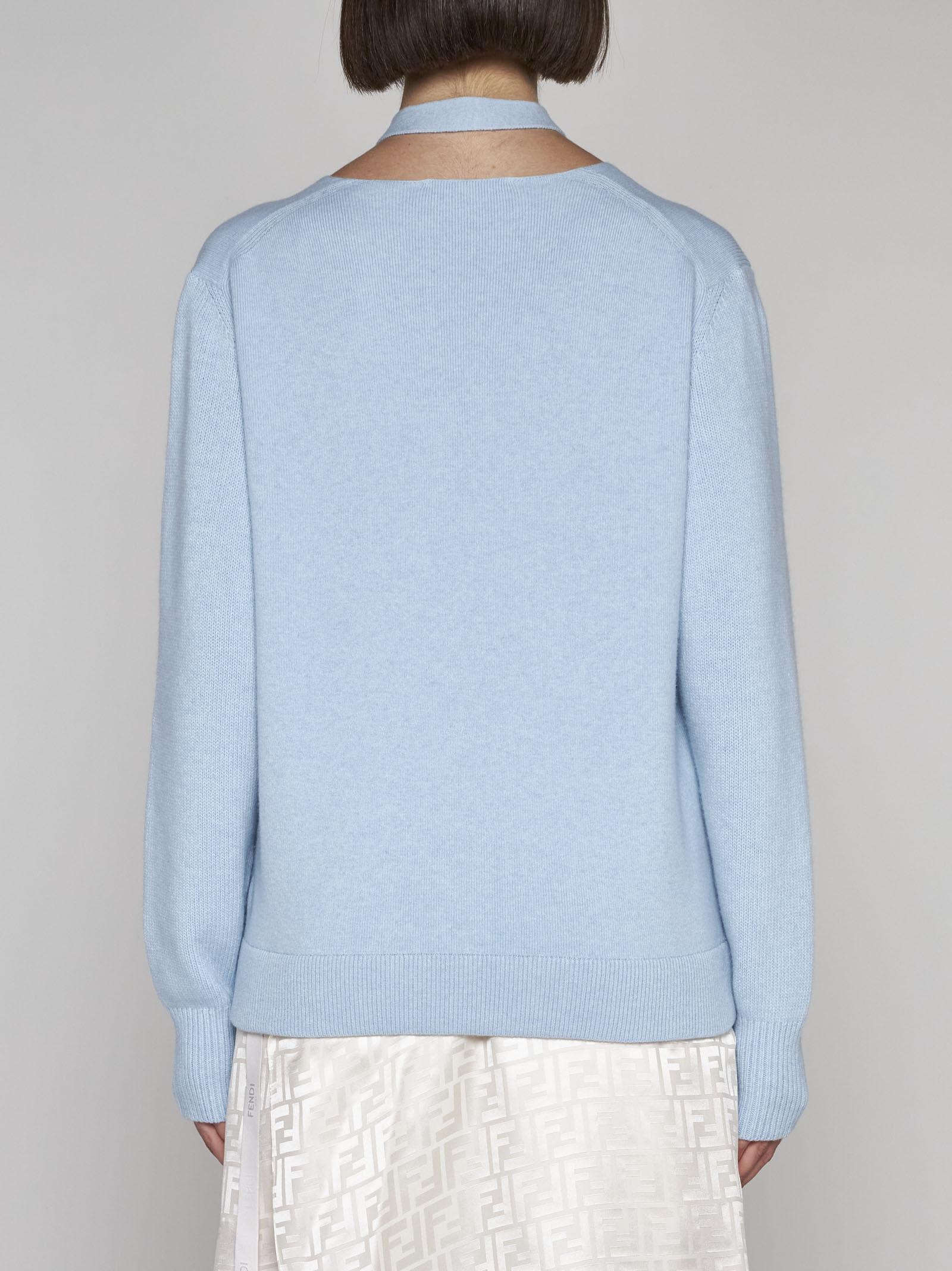 Shop Fendi Wool And Cashmere Cardigan In Clear Blue