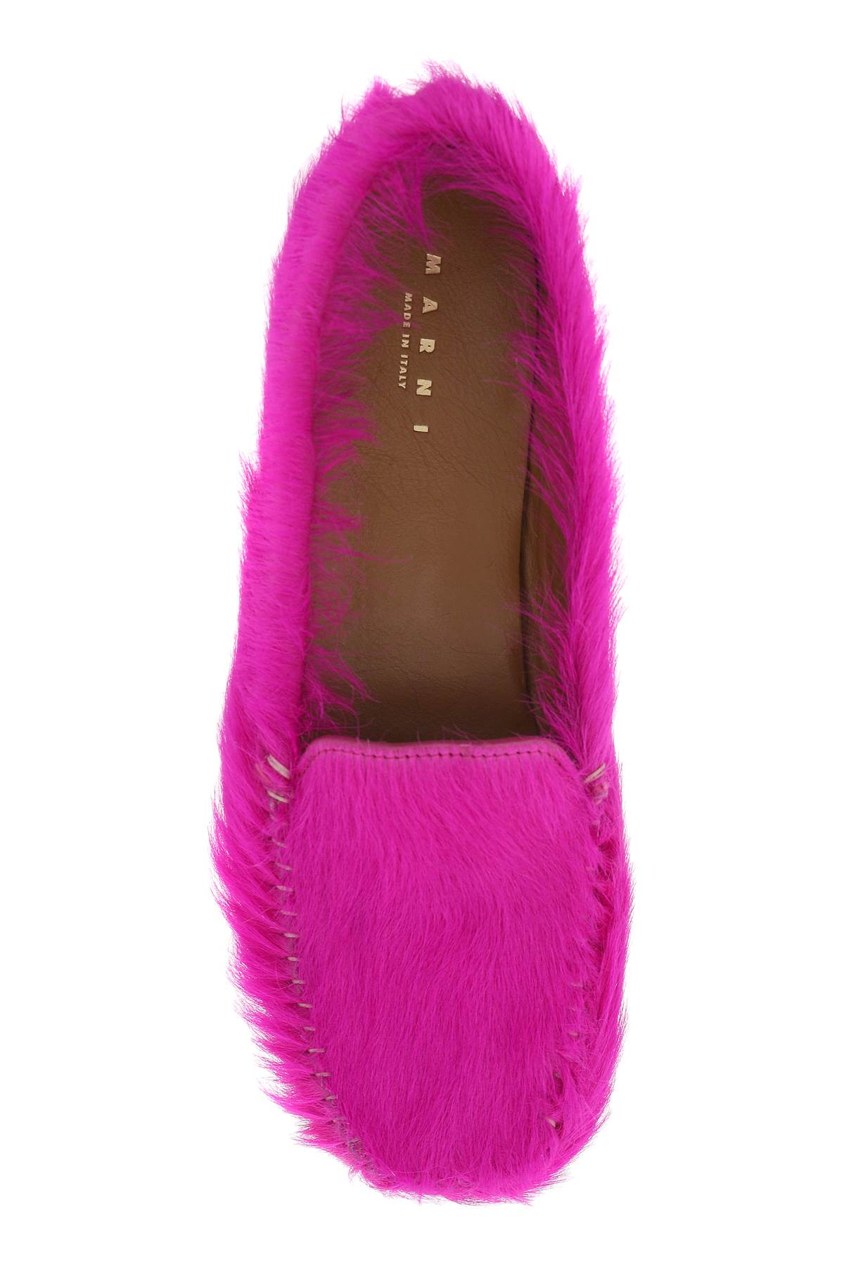 Shop Marni Long-haired Leather Moccasins In In Fuxia (fuchsia)