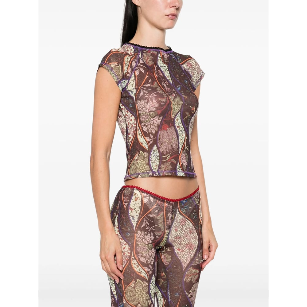 Siedres Floral-pattern Mesh Top In Purple