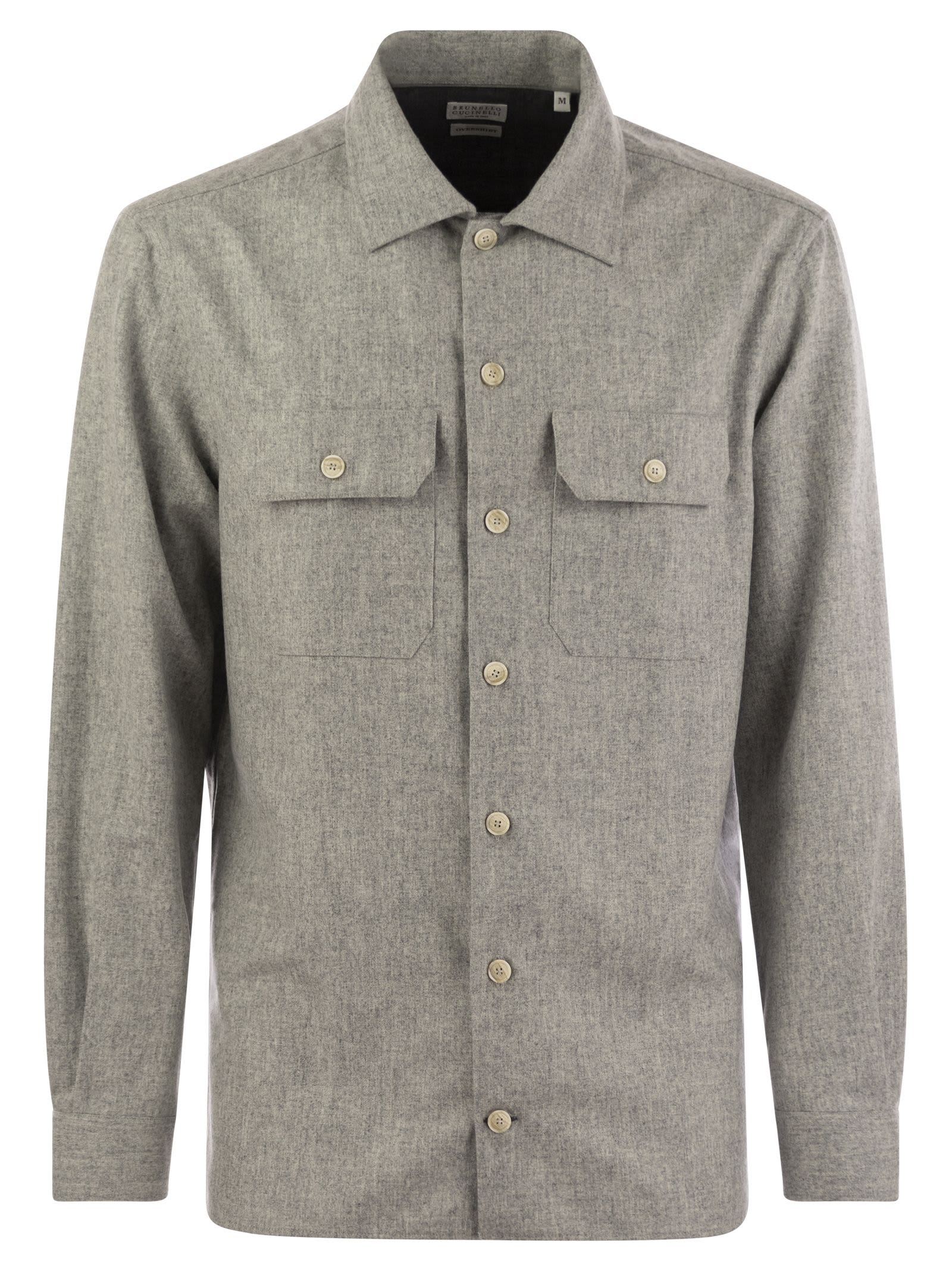 Brunello Cucinelli Virgin Wool Over Shirt With Pockets In Pearl