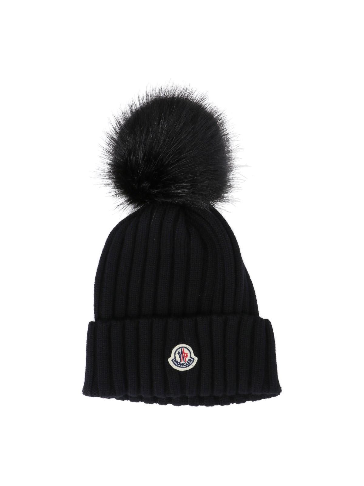 Shop Moncler Beanie With Pon Pon In Black