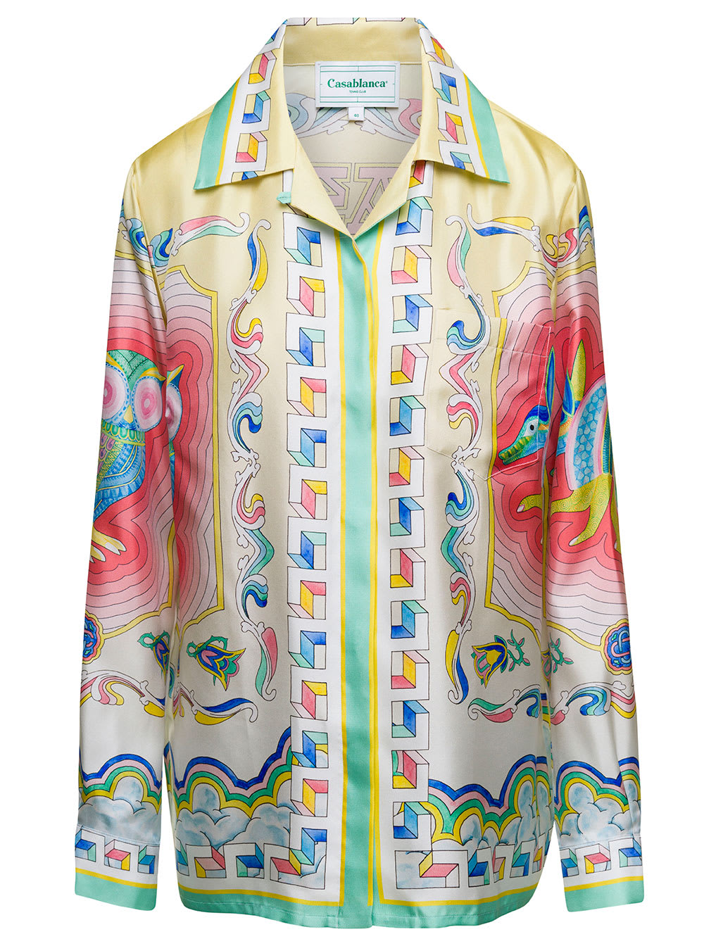 Shop Casablanca Multicolor Shirt With Cuban Collar And All-over Graphic Print In Silk Woman