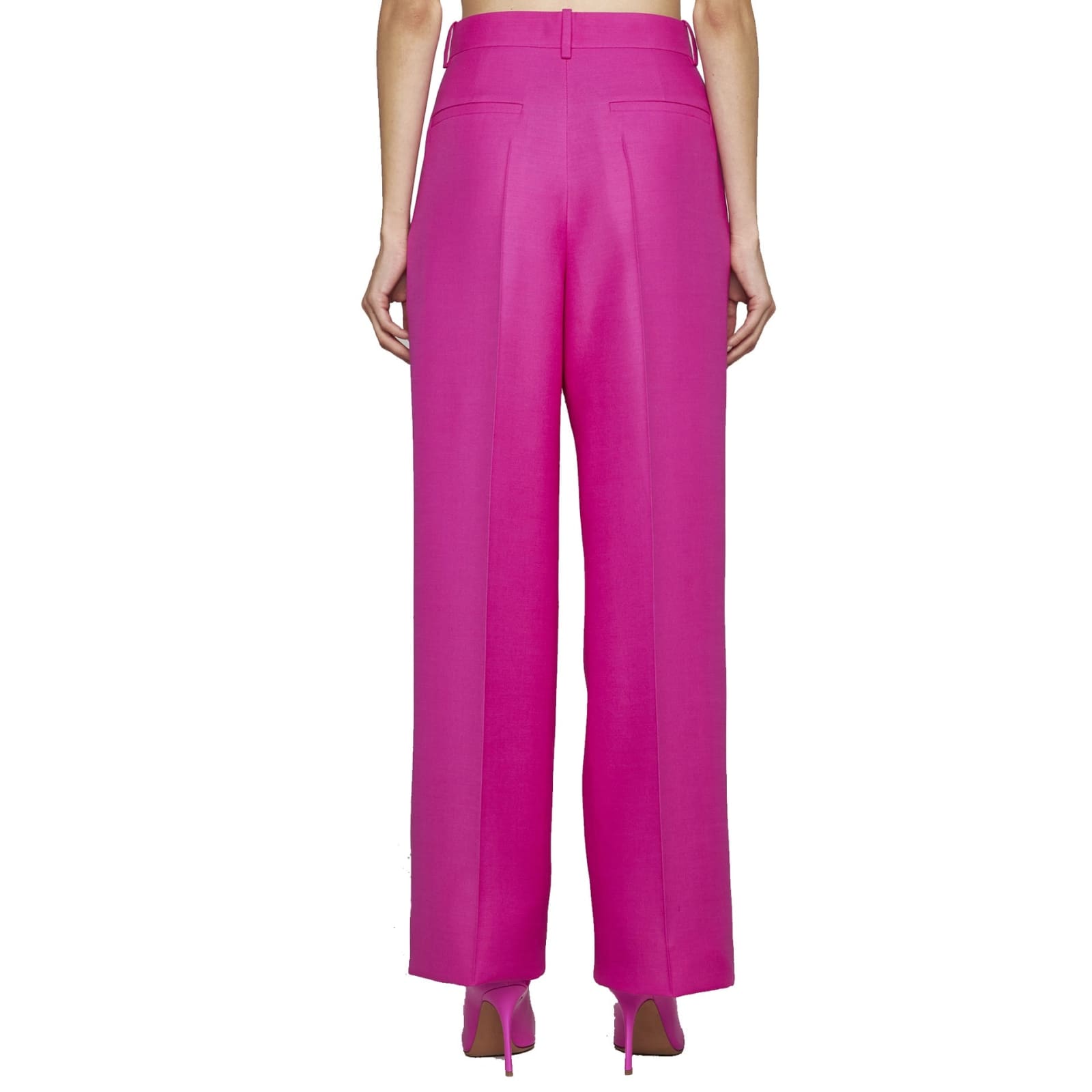 Shop Valentino Wool And Silk Trousers In Pink