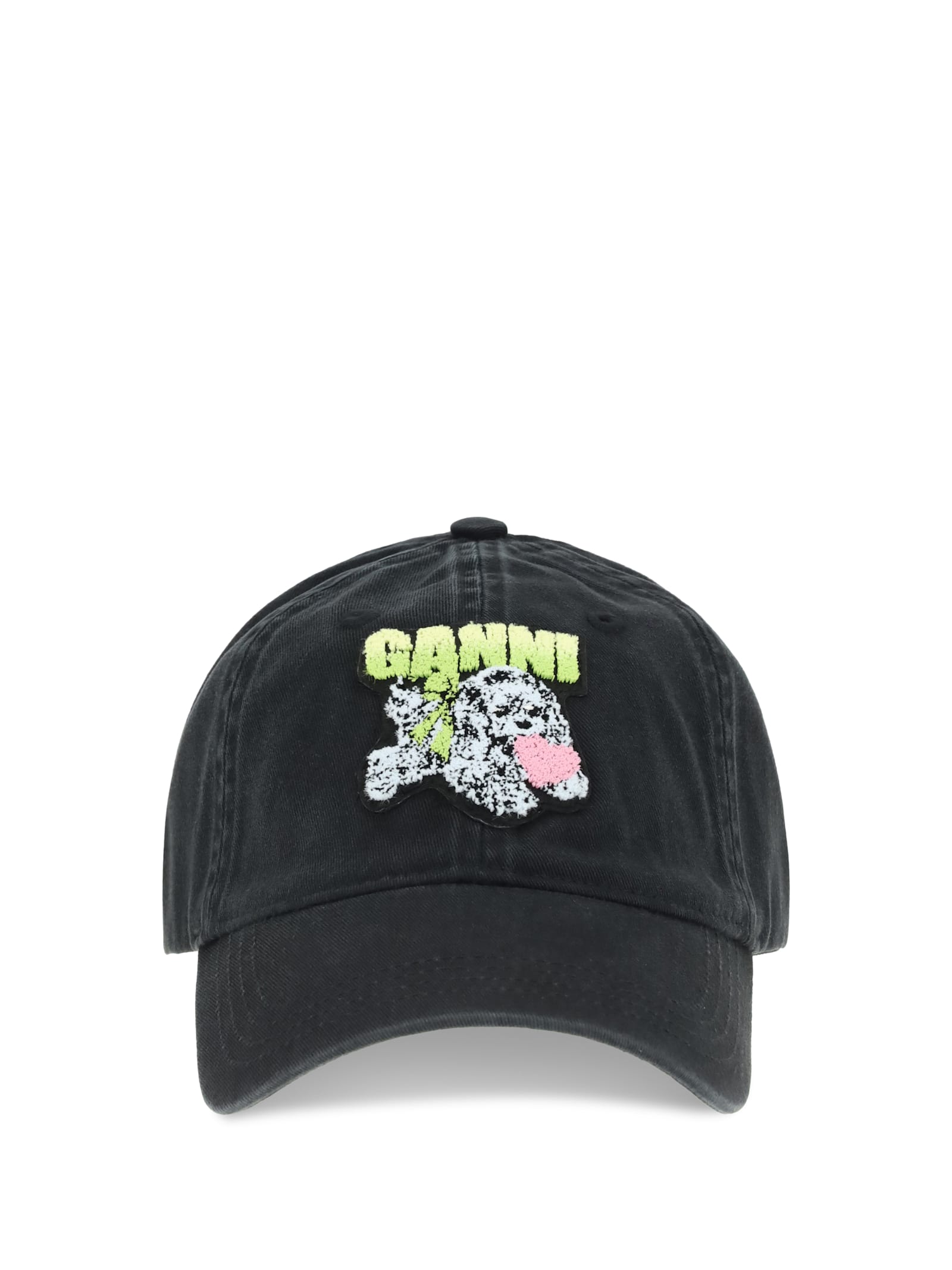 Ganni Women Puppy Organic Cotton Baseball Cap In Black
