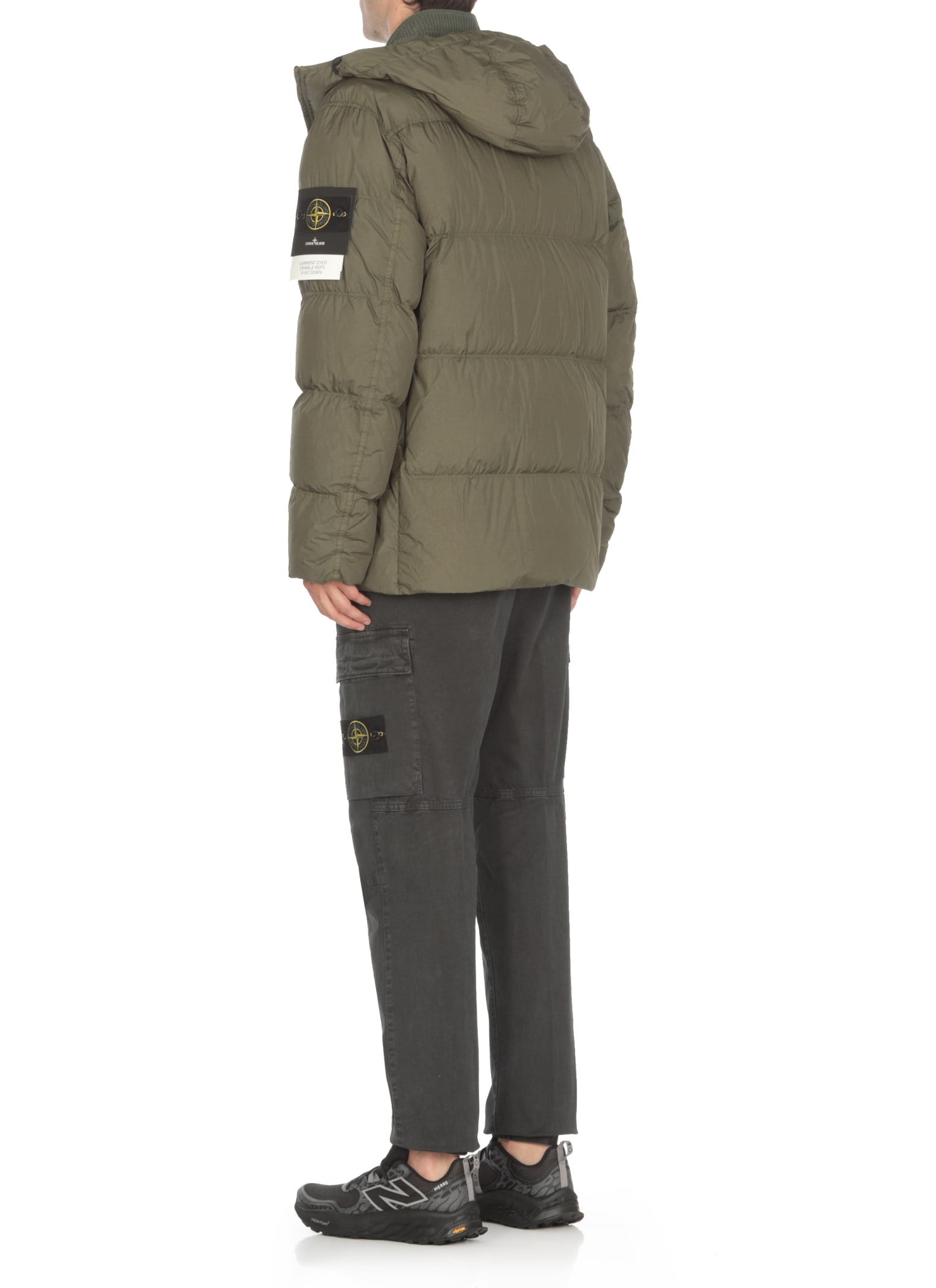 Shop Stone Island Logoed Down Jacket In Green