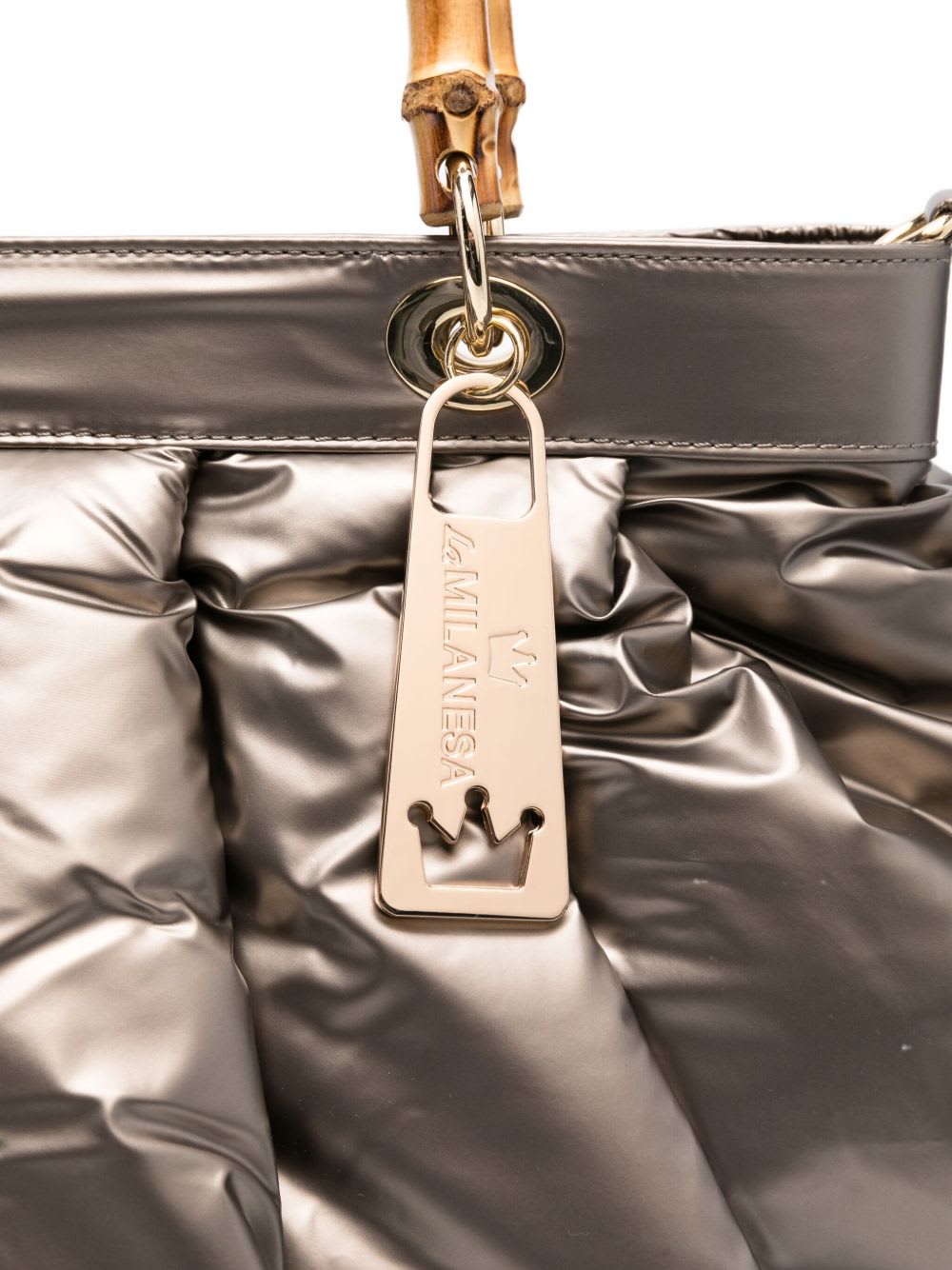 La Milanesa Bamboo-handle Quilted Tote Bag In Silver