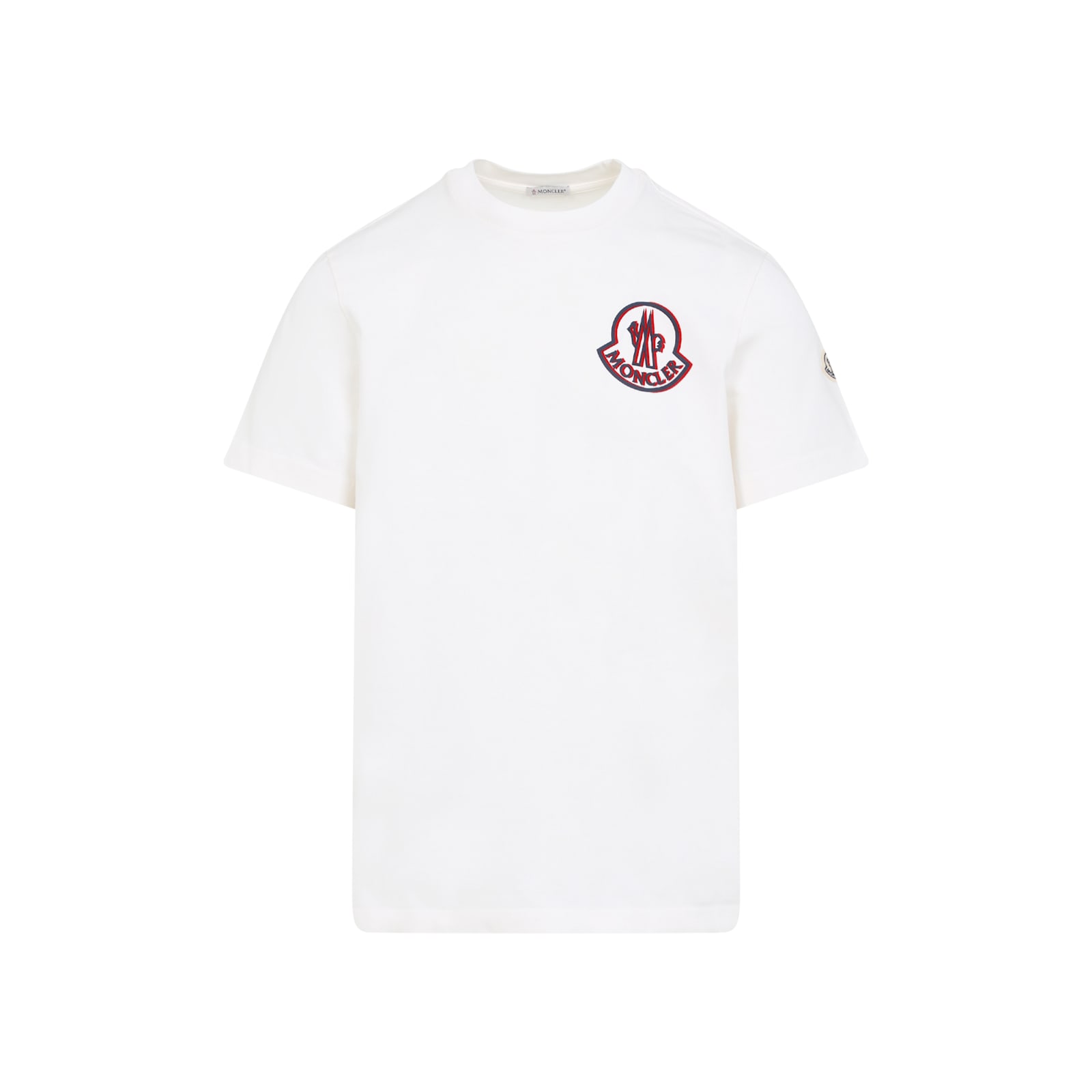 Moncler Flocked Logo T-shirt In Organic Cotton With Aesthetics In White