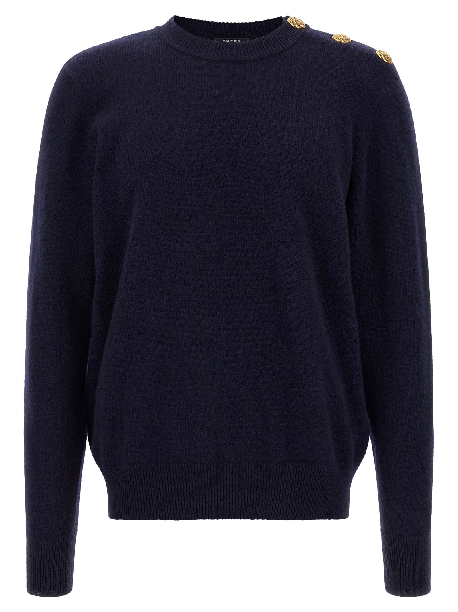 Balmain Leone Catena Button Sweater In Blue