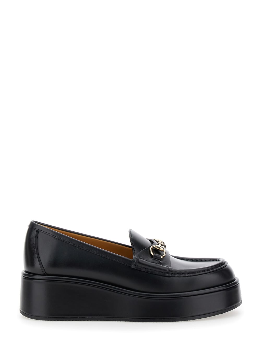 Gucci Black Loafers With Oversized Platform In Leather Woman In Animal Print