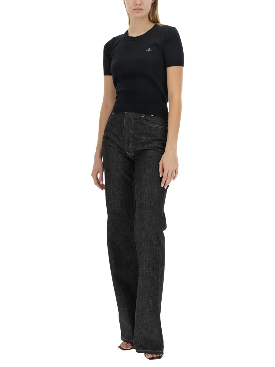 Vivienne Westwood Orb Embroidered Short-sleeved Knit Top In Black