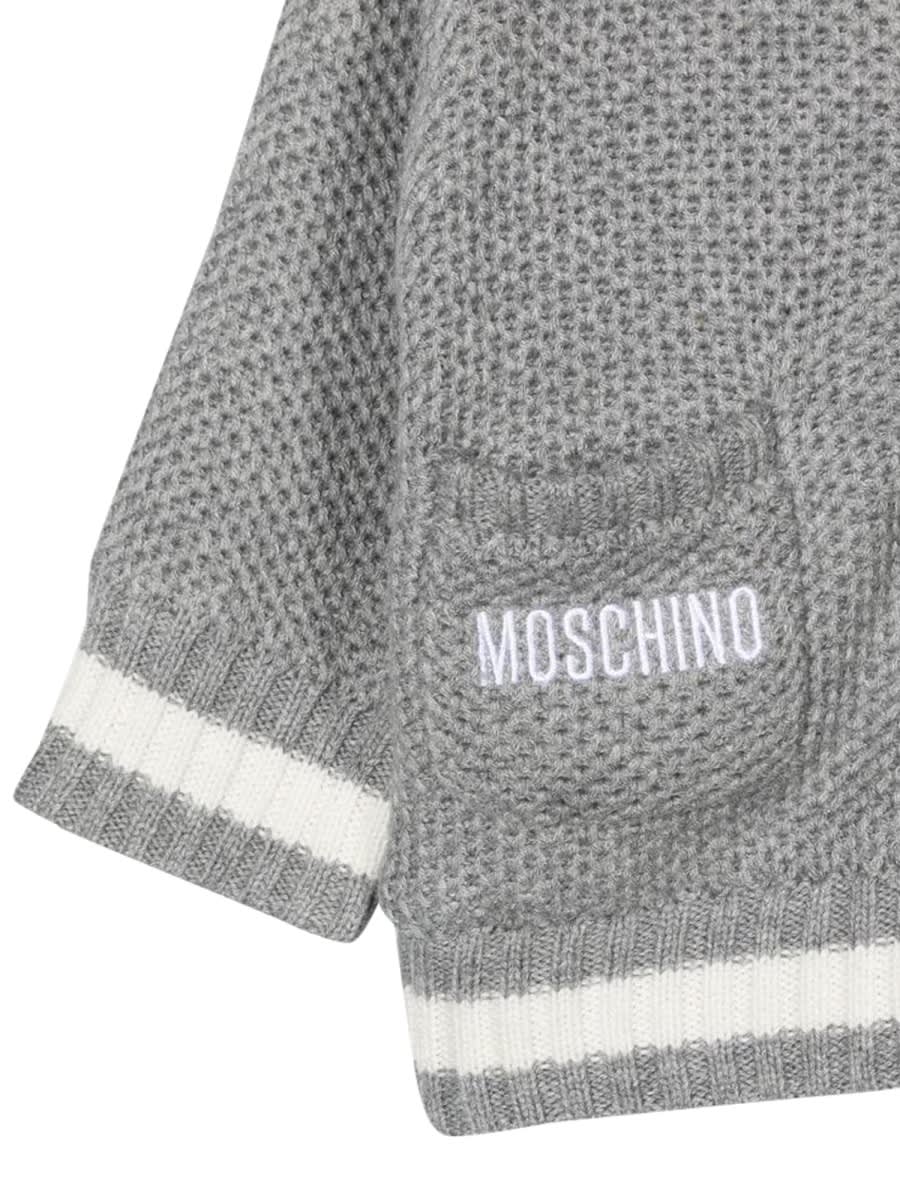 Shop Moschino Teddy Bear Hooded Cardigan In Grey