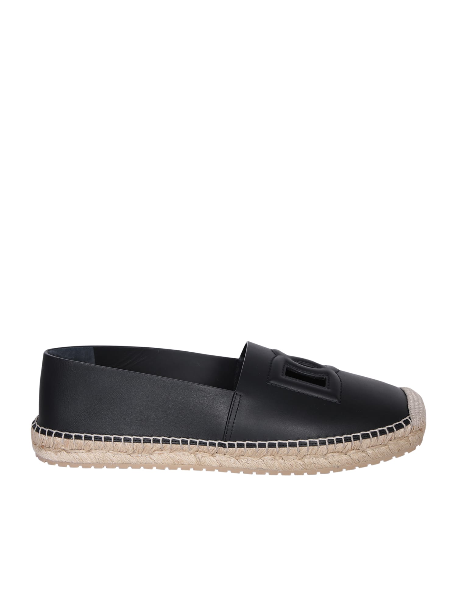 Black Leather Logo Espadrilles