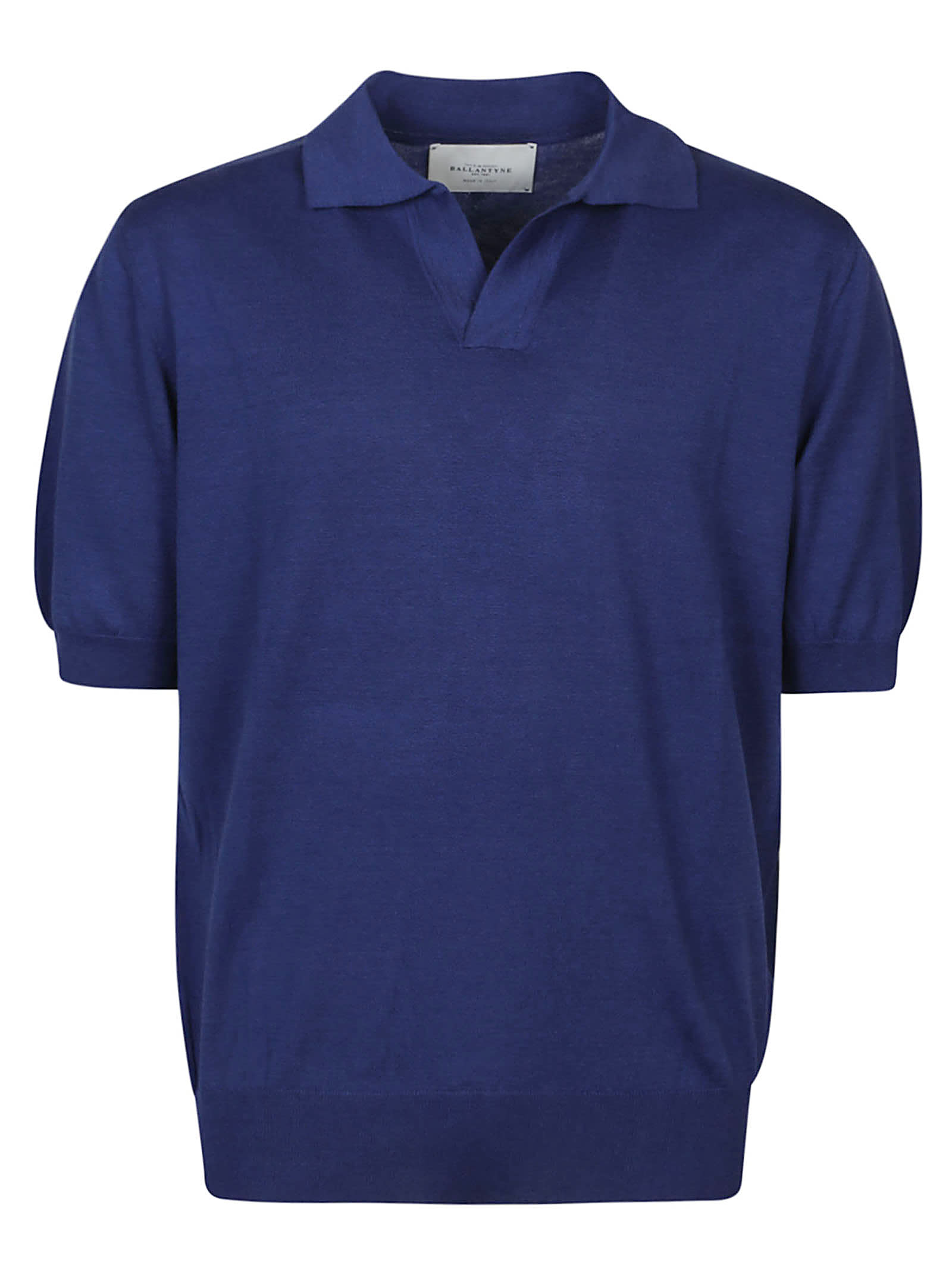 Ballantyne Polo Neck Short Sleeve Sweater In Deep Blue