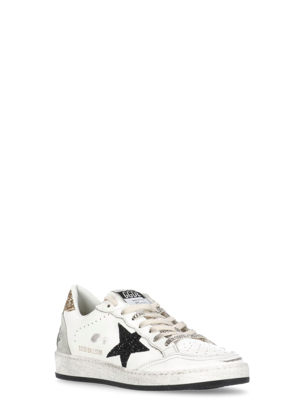 Golden Goose Ballstar Leather Upper And Toe Glitter Star And Heel Suede Spur Shoes In White