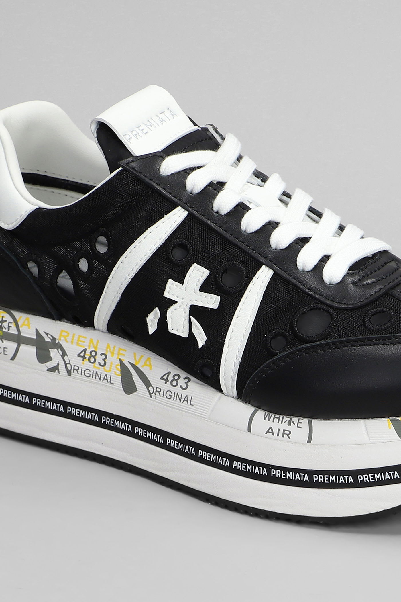 Premiata Beth Sneakers In Black Leather And Fabric In Black